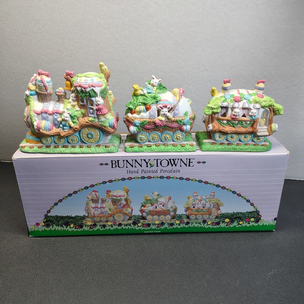 Easter Bunny Towne Village 3-Piece Train Set Porcelain